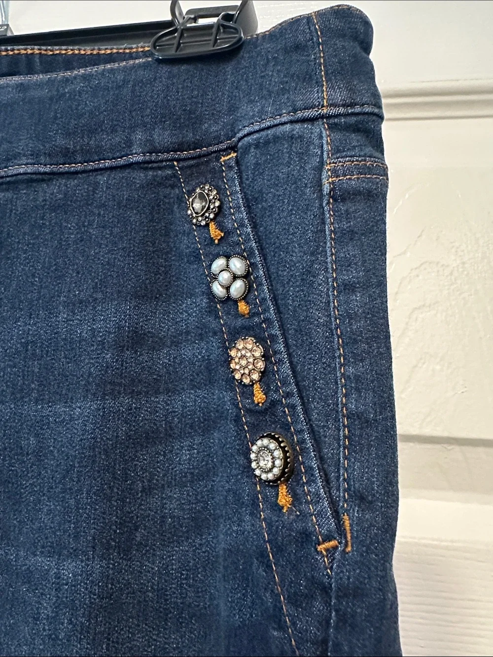 Chico's Pull-on Wide Leg Embellished Jeans - Picture 2 of 6